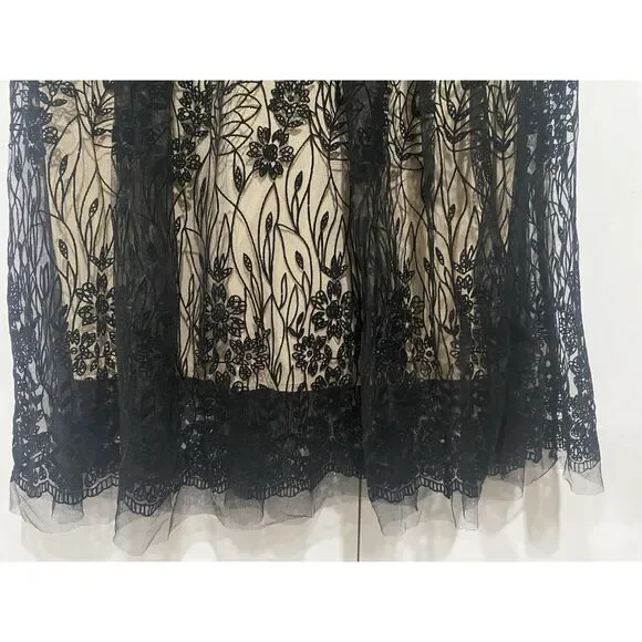 Metro Wear Skirt Black Mesh Floral Overlay Tan Lining Sz PS Elastic Waist 28 - Picture 4 of 14